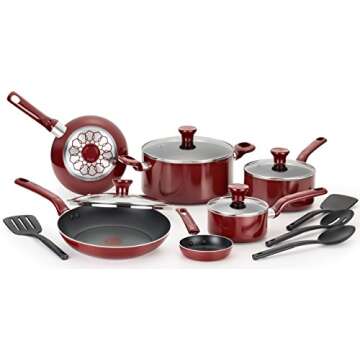 T-fal Excite Nonstick Cookware Set 14 Piece Oven Safe 350F Pots and Pans, Dishwasher Safe Red
