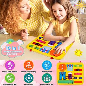 GiftInTheBox Toddler Busy Board, Montessori Sensory Activity Board for Toddlers, Learn to Dress Toy, Montessori Toys for 1 2 3 4 Year Old, Learning Toy for Airplane or Car Travel - Yellow (Upgraded)