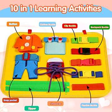GiftInTheBox Toddler Busy Board, Montessori Sensory Activity Board for Toddlers, Learn to Dress Toy, Montessori Toys for 1 2 3 4 Year Old, Learning Toy for Airplane or Car Travel - Yellow (Upgraded)