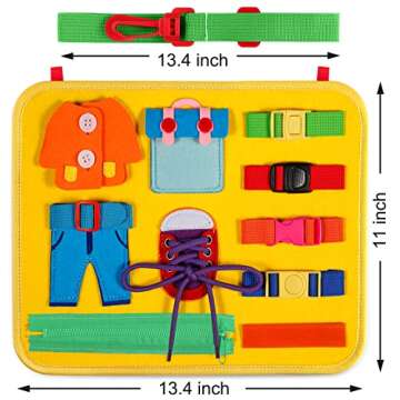 GiftInTheBox Toddler Busy Board, Montessori Sensory Activity Board for Toddlers, Learn to Dress Toy, Montessori Toys for 1 2 3 4 Year Old, Learning Toy for Airplane or Car Travel - Yellow (Upgraded)