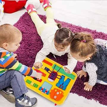 GiftInTheBox Toddler Busy Board, Montessori Sensory Activity Board for Toddlers, Learn to Dress Toy, Montessori Toys for 1 2 3 4 Year Old, Learning Toy for Airplane or Car Travel - Yellow (Upgraded)