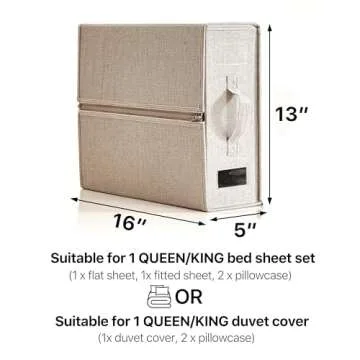 Parts South Bed Sheet Organizer - Linen Set Storage - Bedding Storage for King, Queen, Twin Sheet sets - Foldable Sheet Set Organizer - Duvet cover Storage (1 Pack Tan)