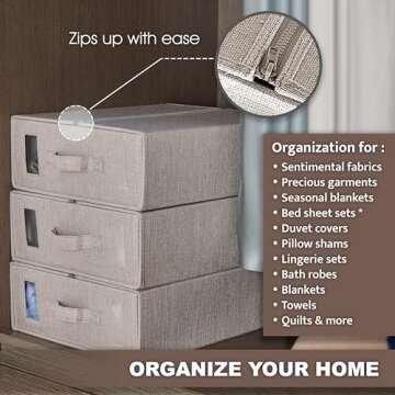 Parts South Bed Sheet Organizer - Linen Set Storage - Bedding Storage for King, Queen, Twin Sheet sets - Foldable Sheet Set Organizer - Duvet cover Storage (1 Pack Tan)