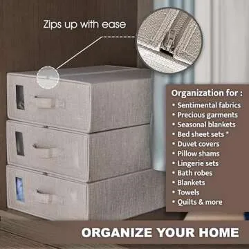 Parts South Bed Sheet Organizer - Linen Set Storage - Bedding Storage for King, Queen, Twin Sheet sets - Foldable Sheet Set Organizer - Duvet cover Storage (1 Pack Tan)