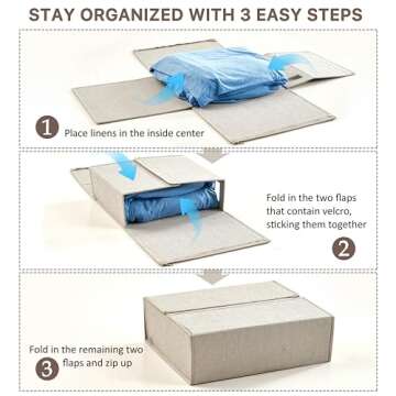 Parts South Bed Sheet Organizer - Linen Set Storage - Bedding Storage for King, Queen, Twin Sheet sets - Foldable Sheet Set Organizer - Duvet cover Storage (1 Pack Tan)