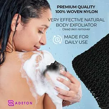 Adeton African Net Sponge, Authentic, Real, Black Owned, Exfoliating Bath Wash Cloth, Long Sponge, Body Exfoliator, Sapo, Shower Bath Accessories, Back Foot Scalp Scrub, Flat Dead Skin Remover (Black)