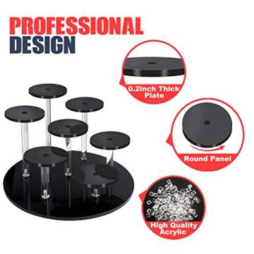 Eco Moda Acrylic Display Stand - 7-Tier Black Action Figure Stand - Multilevel Acrylic Risers for Di...