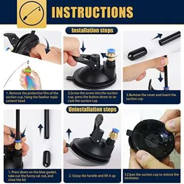 Acantha Interactive Cat Toys Kit - 10 Pack Detachable Feather Toys with 2 Wands, 2 Suction Cups, 6 Replacement Feather Heads for Indoor & Outdoor Play