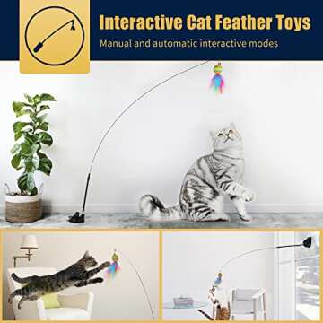 Acantha Interactive Cat Toys Kit - 10 Pack Detachable Feather Toys with 2 Wands, 2 Suction Cups, 6 Replacement Feather Heads for Indoor & Outdoor Play