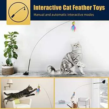 Acantha Interactive Cat Toys Kit - 10 Pack Detachable Feather Toys with 2 Wands, 2 Suction Cups, 6 Replacement Feather Heads for Indoor & Outdoor Play