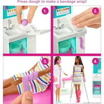 Barbie Careers Playset, Fast Cast Clinic with Brunette Doctor Fashion Doll, Furniture & 30+ Accessories Including Molds & Dough for Bandages