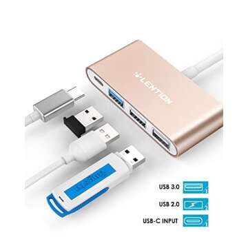 LENTION 4-in-1 USB-C Hub with Type C, USB 3.0, USB 2.0 for 2024-2016 MacBook Pro (M1-M4), iPhone 16-...