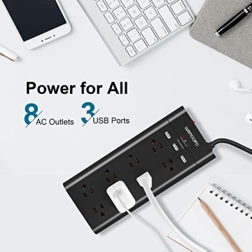 WANDOFO 12FT Power Strip with USB Charging and Surge Protection