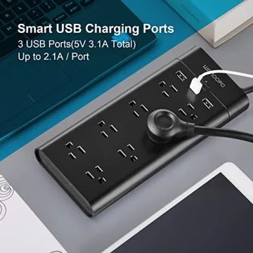 WANDOFO 12FT Power Strip with USB Charging and Surge Protection