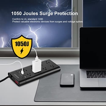 WANDOFO 12FT Power Strip with USB Charging and Surge Protection