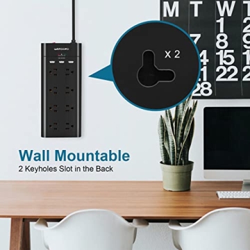 WANDOFO 12FT Power Strip with USB Charging and Surge Protection