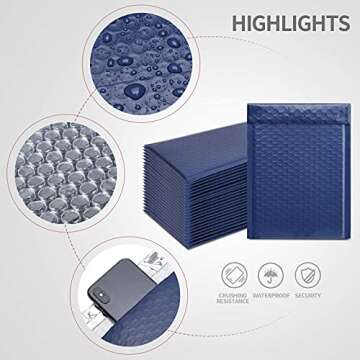 TOMVYTER Poly Bubble Mailers 6x10, 25pcs Padded Envelopes with Self Seal Package Bags for Shipping, Waterproof Bubble Envelopes for Small Business Supplies Packaging (Navy Blue, Bulk #0)