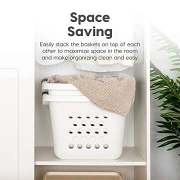 IRIS USA 30L Plastic Laundry Basket Hamper Organizer with Built-In Comfort Carry Handles, 2 Pack, Clothes Hamper, Laundry Hamper for Dorm Laundry Room Bedroom, Nestable, Ventilation Holes, White