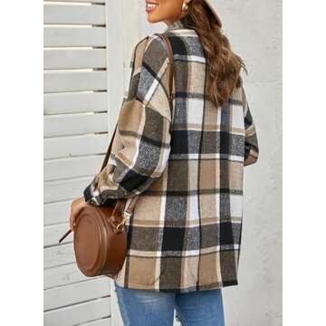 SHEWIN Womens Oversized Flannels Long Sleeve Plaid Shirts Casual Winter Button Down Shacket Jacket Coat Fall Tops,US 16-18(XL),Yellow