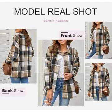 SHEWIN Womens Oversized Flannels Long Sleeve Plaid Shirts Casual Winter Button Down Shacket Jacket Coat Fall Tops,US 16-18(XL),Yellow