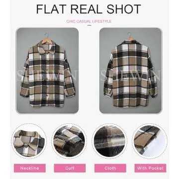 SHEWIN Womens Oversized Flannels Long Sleeve Plaid Shirts Casual Winter Button Down Shacket Jacket Coat Fall Tops,US 16-18(XL),Yellow