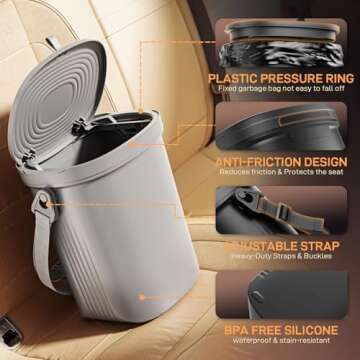 Waretary Trash Can for Car Garbage: Leakproof Silicone Car Waste Bin w/Lid for Drivers and Passenger...