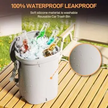 Waretary Trash Can for Car Garbage: Leakproof Silicone Car Waste Bin w/Lid for Drivers and Passengers; 1.9 Gallon Garbage Container for Vehicle, Sedan, SUV, Van, MPV & Truck (Grey)