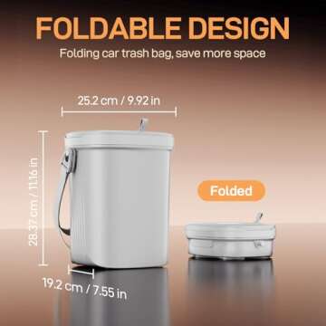 Waretary Trash Can for Car Garbage: Leakproof Silicone Car Waste Bin w/Lid for Drivers and Passengers; 1.9 Gallon Garbage Container for Vehicle, Sedan, SUV, Van, MPV & Truck (Grey)