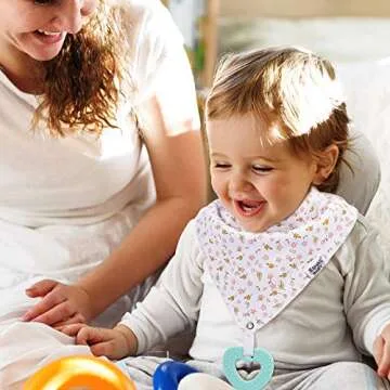 Baby Bandana Drool Bibs for Girls - 8-Pack Baby Bibs with Teething Toys/Teethers Set -Super Absorbent Organic Cotton Bibs for Baby Girl