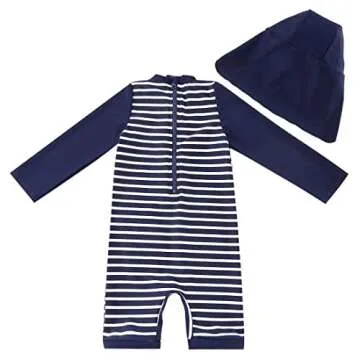 UMELOK Newborn Boys UPF 50+ Sun Protected Swimsuit with Snap Bottom (Blue, Stripes 0-3 Months)