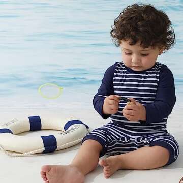 UMELOK Newborn Boys UPF 50+ Sun Protectied Swimsuit with Snap Bottom (Blue,Stripes 0-3 Months)