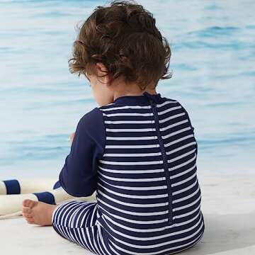 UMELOK Newborn Boys UPF 50+ Sun Protectied Swimsuit with Snap Bottom (Blue,Stripes 0-3 Months)