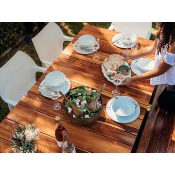 Large Acacia Wooden Salad Bowl Set with Tongs - 12 inch