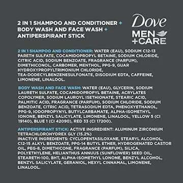 DOVE MEN + CARE Hair + Skin Care Regimen Personal Care for Men Clean Comfort + Fresh & Clean Body Wash, 2-in-1 Shampoo and Conditioner, and Antiperspirant Clinical Deodorant