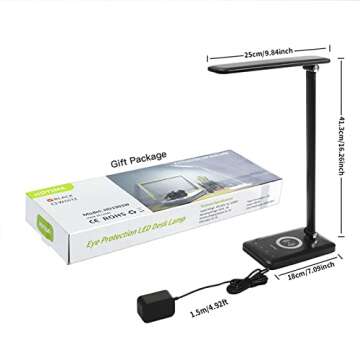 LED Desk Lamp with Wireless Charging, Eye-Caring Table Lamp USB Charging Port, 3Lighting Modes 5Brightness Levels With Memory Function, Touch Control Adjustable Lamp15W Office, Reading, Study,Black