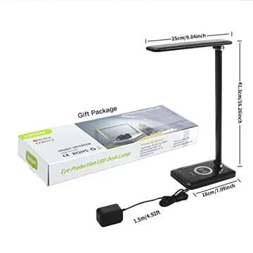 LED Desk Lamp with Wireless Charging, Eye-Caring Table Lamp USB Charging Port, 3Lighting Modes 5Brightness Levels With Memory Function, Touch Control Adjustable Lamp15W Office, Reading, Study,Black