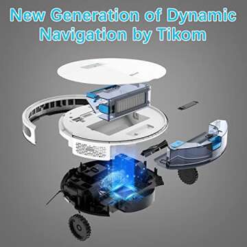 Tikom Robot Vacuum and Mop Combo 2 in 1, 4500Pa Strong Suction, G8000 Pro Robotic Vacuum Cleaner, 150mins Max, Wi-Fi, Self-Charging, Good for Carpet, Hard Floor
