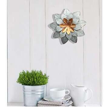 GIFTME 5 Galvanized Metal Layered Flower Outdoor Wall Art Decor Silver Home Accents Decor11.5x1.5 Inch