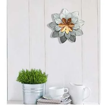 GIFTME 5 Galvanized Metal Layered Flower Outdoor Wall Art Decor Silver Home Accents Decor11.5x1.5 Inch