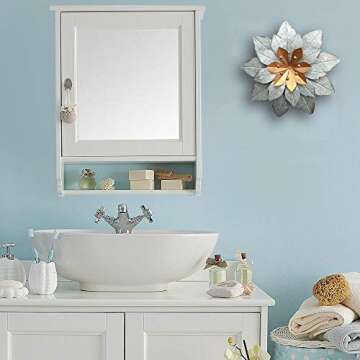 GIFTME 5 Galvanized Metal Layered Flower Outdoor Wall Art Decor Silver Home Accents Decor11.5x1.5 Inch