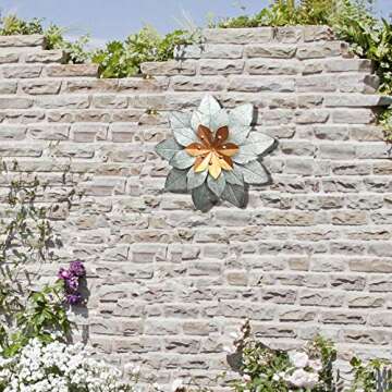 GIFTME 5 Galvanized Metal Layered Flower Outdoor Wall Art Decor Silver Home Accents Decor11.5x1.5 Inch
