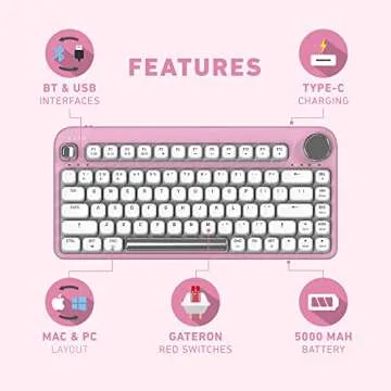 Azio IZO Wireless BT5/USB PC & Mac Mechanical Keyboard, Pre-Lubed Red Switches, Pink Blossom (IK408)