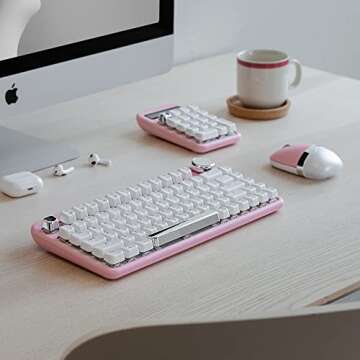 Azio IZO Wireless BT5/USB PC & Mac Mechanical Keyboard, Pre-Lubed Red Switches, Pink Blossom (IK408)