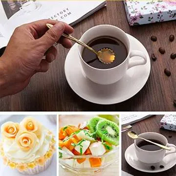 Stainless Steel Tableware Creative Flower Coffee Spoon, Sugar Spoon, Stirring Spoon, Mixing Spoon, Stir Bar Spoon, Tea Spoon, Ice Tea Spoon for Tea, Cake, Sugar, Dessert Ice Cream Spoon, Set of 8,Gold