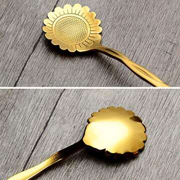 Stainless Steel Tableware Creative Flower Coffee Spoon, Sugar Spoon, Stirring Spoon, Mixing Spoon, Stir Bar Spoon, Tea Spoon, Ice Tea Spoon for Tea, Cake, Sugar, Dessert Ice Cream Spoon, Set of 8,Gold