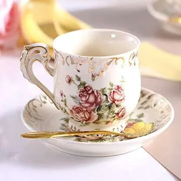 Stainless Steel Tableware Creative Flower Coffee Spoon, Sugar Spoon, Stirring Spoon, Mixing Spoon, Stir Bar Spoon, Tea Spoon, Ice Tea Spoon for Tea, Cake, Sugar, Dessert Ice Cream Spoon, Set of 8,Gold