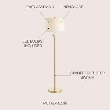 JONATHAN Y JYL1093A Vaughn 60" Modern Metal/Resin LED Floor Lamp Classic,Glam,Transitional for Bedro...