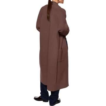 Womens Long Sleeve Maxi Cardigan Open Front Oversized Knitted Sweater Coat Casual Lapel Warm Overcoat with Pockets Brown