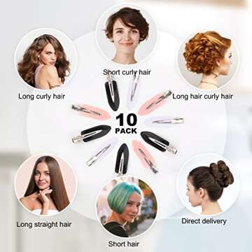 AMMON Hair Clips 10 Pcs No bend Hair Clips Makeup Hair Clips No Crease Hair Clip Creaseless Hair Clips for Salon Styling Flat Hair Clip for Women and Girls (4 Black, 3 White, 3 Pink)