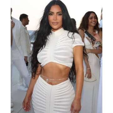 Kafiloe Sexy 2 Piece Outfits for Women Mesh See Through Crochet Short Sleeve Crop Top Bodycon Maxi Skirt Set White S